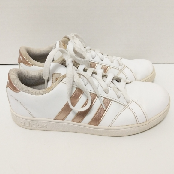 Adidas Rose Gold 3 Stripe White Sneakers